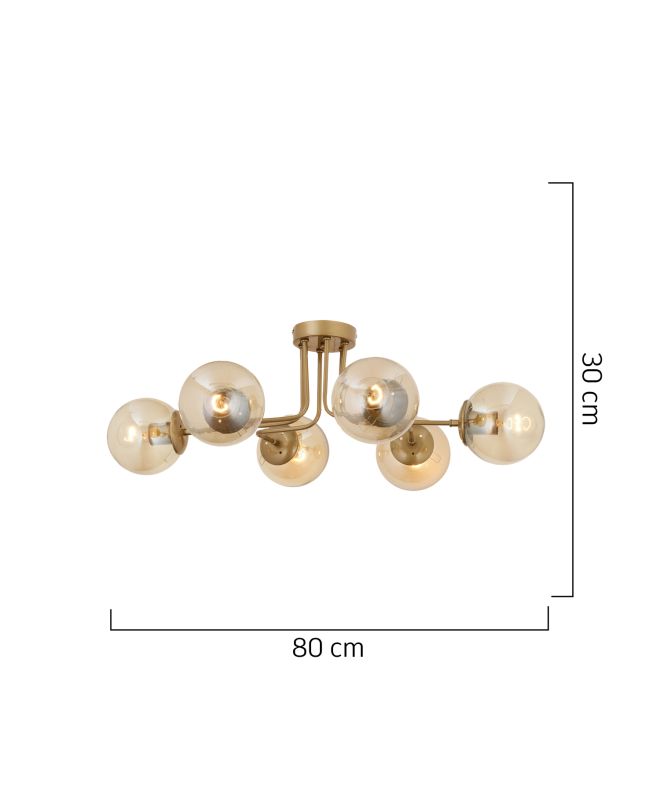 Φωτιστικό Κρεμαστό ArteLibre DRACO Εξάφωτο Χρυσό/Μελί Μέταλλο/Γυαλί 80x30cm