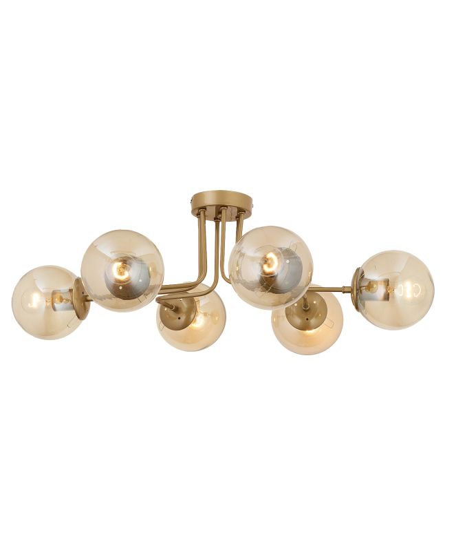 Φωτιστικό Κρεμαστό ArteLibre DRACO Εξάφωτο Χρυσό/Μελί Μέταλλο/Γυαλί 80x30cm