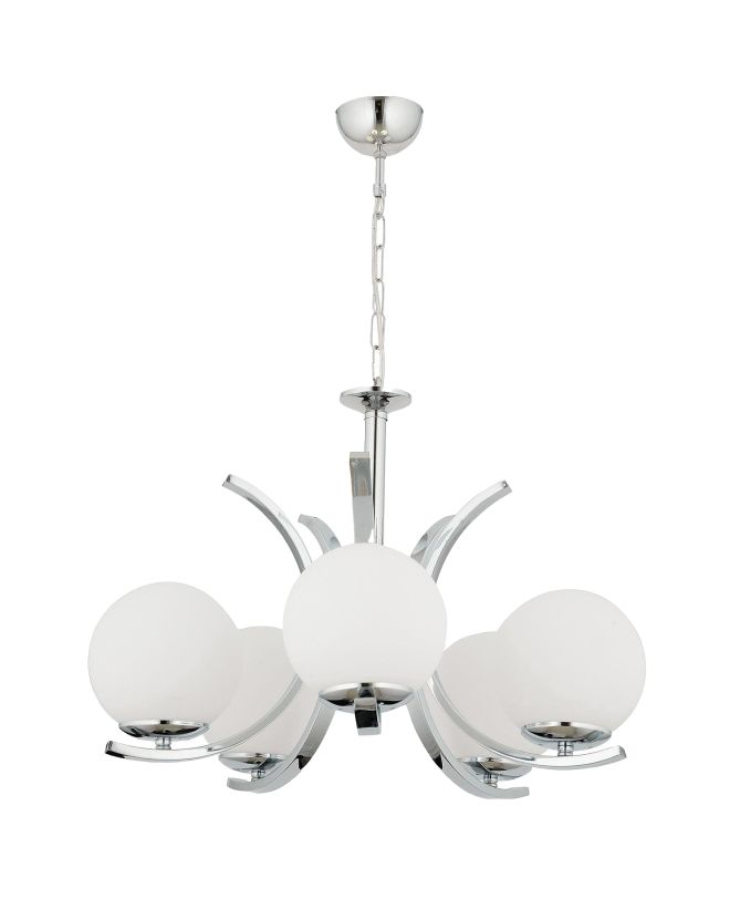 Φωτιστικό Κρεμαστό ArteLibre LACERTA Πεντάφωτο Ασημί/Λευκό Μέταλλο/Γυαλί 50x75cm