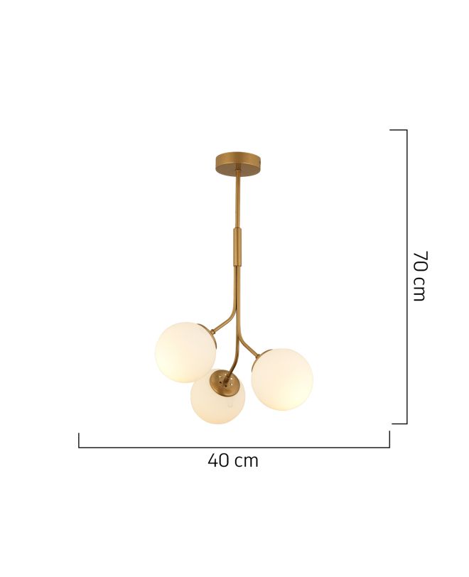 Φωτιστικό Κρεμαστό ArteLibre MENSA Τρίφωτο Χρυσό/Λευκό Μέταλλο/Γυαλί 40x70cm