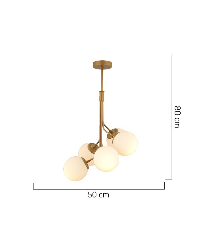 Φωτιστικό Κρεμαστό ArteLibre MENSA Πεντάφωτο Χρυσό/Λευκό Μέταλλο/Γυαλί 50x80cm