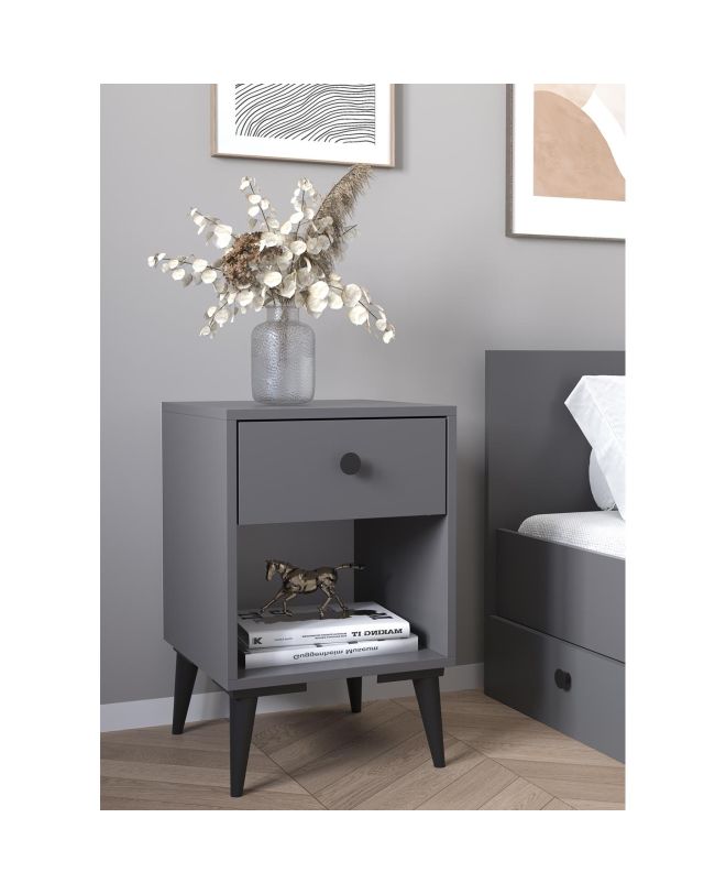 Κομοδίνο ArteLibre AMARI Ανθρακί Μοριοσανίδα 43x43x67.5cm