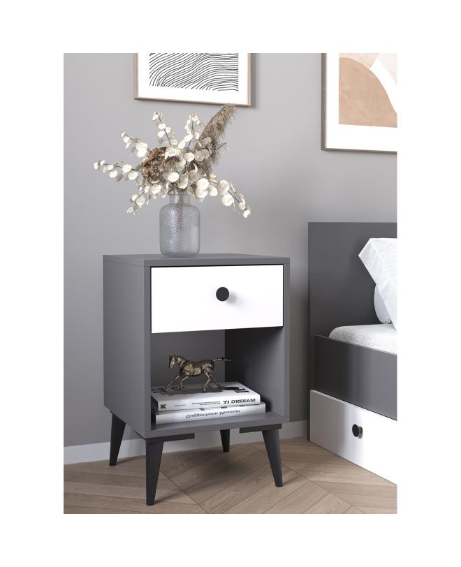 Κομοδίνο ArteLibre AMARI Ανθρακί/Λευκό Μοριοσανίδα 43x43x67.5cm