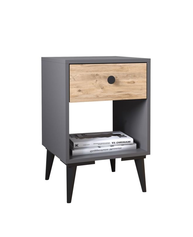 Κομοδίνο ArteLibre AMARI Ανθρακί/Δρυς Μοριοσανίδα 43x43x67.5cm