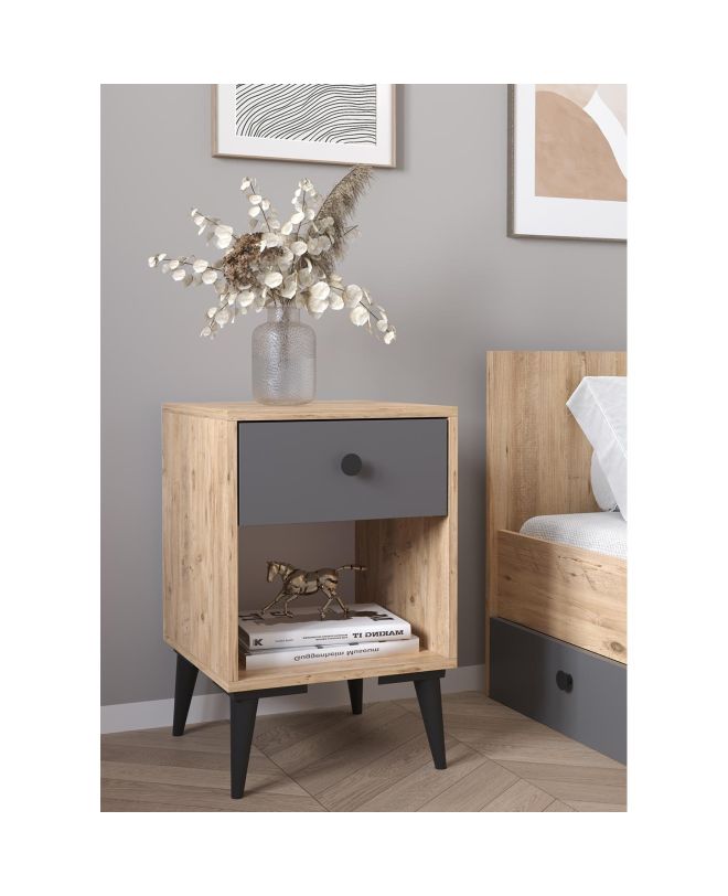 Κομοδίνο ArteLibre AMARI Δρυς/Ανθρακί Μοριοσανίδα 43x43x67.5cm