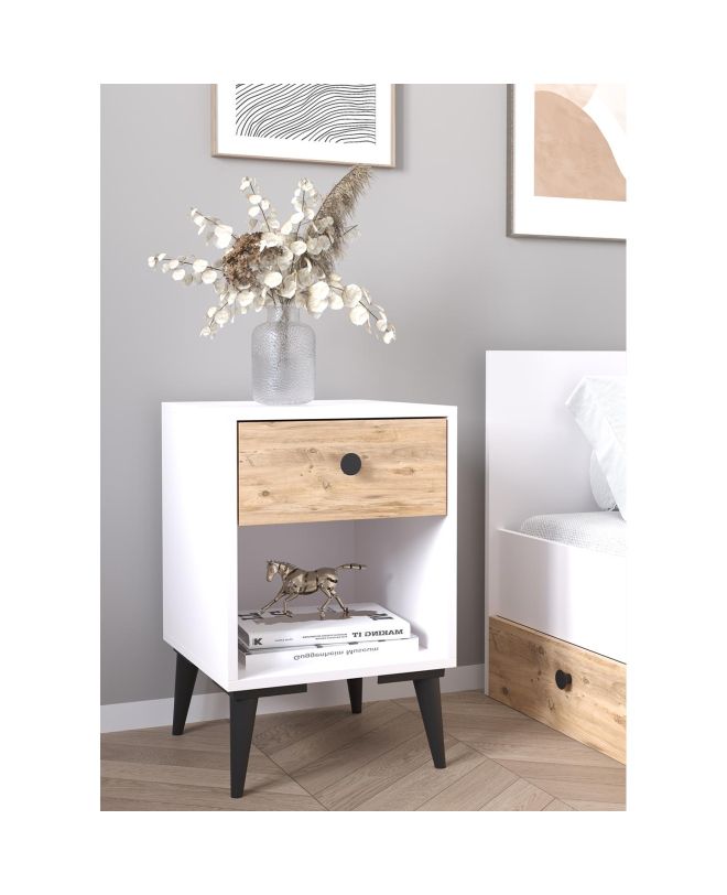 Κομοδίνο ArteLibre AMARI Λευκό/Δρυς Μοριοσανίδα 43x43x67.5cm