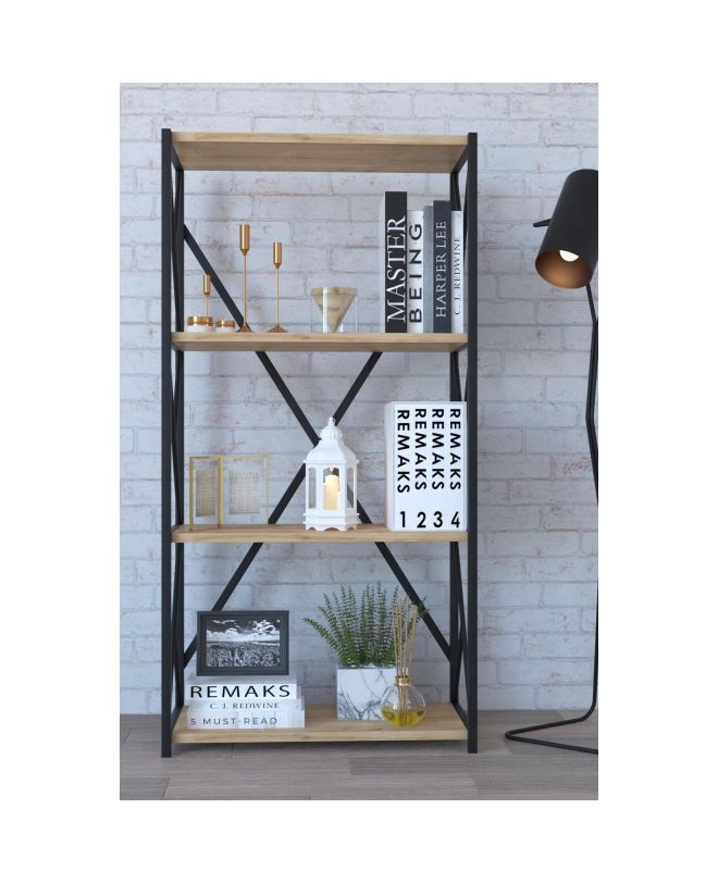 Βιβλιοθήκη ArteLibre IKE Δρυς/Μαύρο Μοριοσανίδα/Μέταλλο 70x34x114.5cm