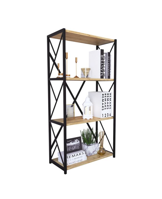 Βιβλιοθήκη ArteLibre IKE Δρυς/Μαύρο Μοριοσανίδα/Μέταλλο 70x34x114.5cm