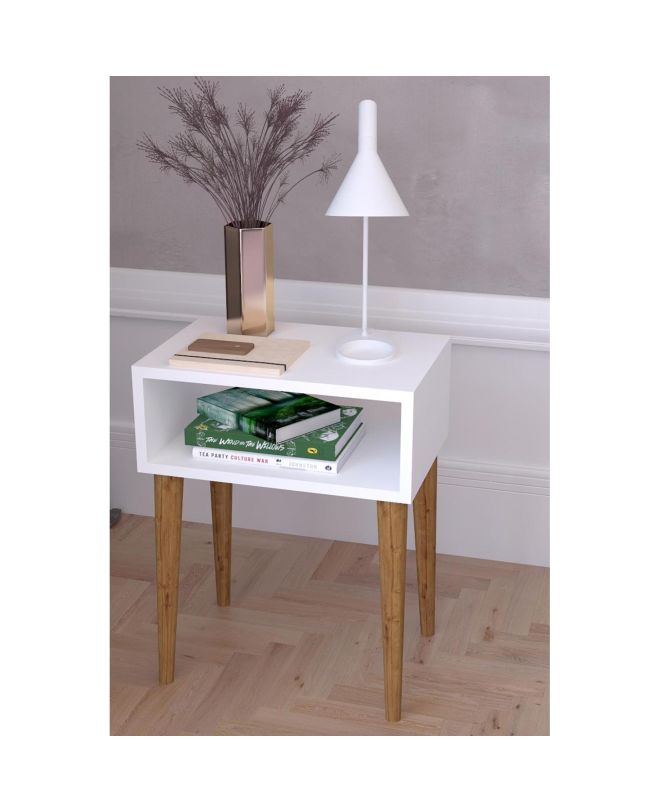 Κομοδίνο ArteLibre GANIRU Λευκό Μοριοσανίδα/Ξύλο 45x30x60cm