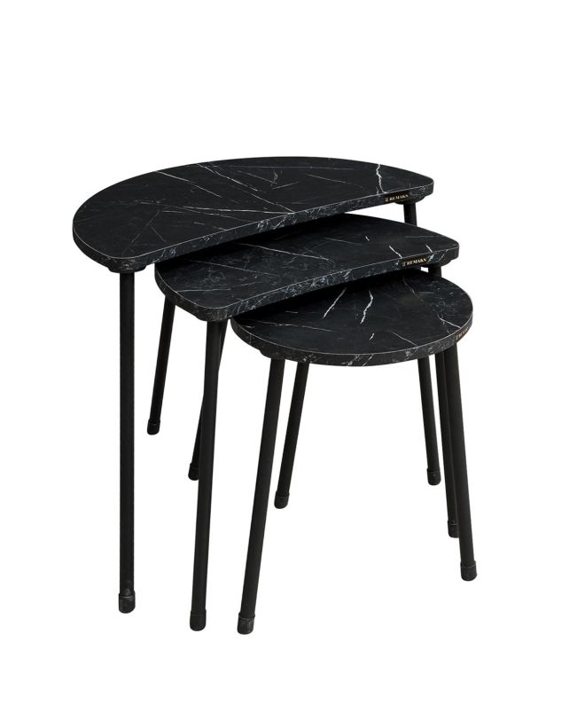 Τραπεζάκι Βοηθητικό ArteLibre JAMILAH Μαύρο/Όψη Μαρμάρου Μοριοσανίδα/Μέταλλο 55x34.5x51cm Σετ 3Τμχ
