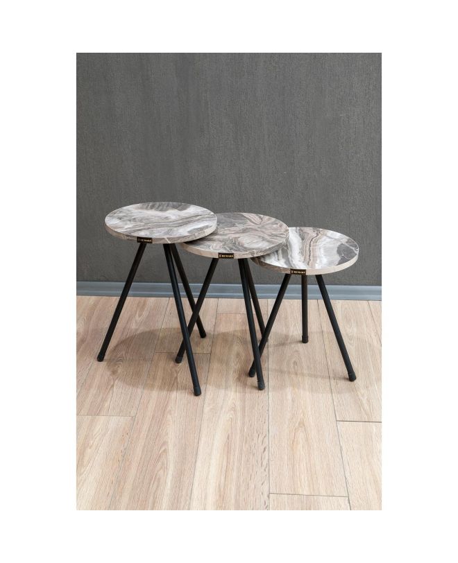 Τραπεζάκι Βοηθητικό ArteLibre UBA Γκρι/Όψη Μαρμάρου Μοριοσανίδα/Μέταλλο 33.5x52cm Σετ 3Τμχ
