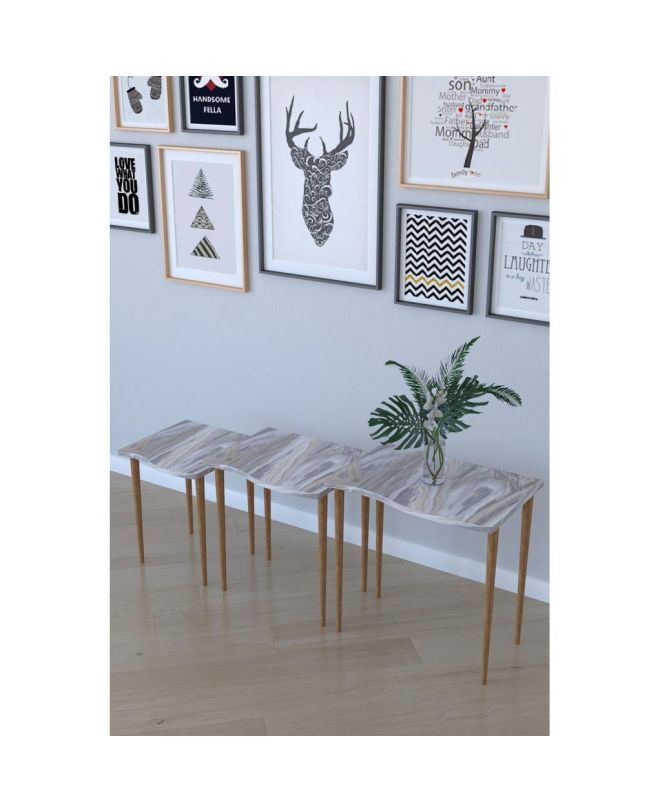 Τραπεζάκι Βοηθητικό ArteLibre NURU Γκρι/Όψη Μαρμάρου Μοριοσανίδα/Ξύλο 53x35x52/44x35x47/35x35x42cm Σετ 3Τμχ