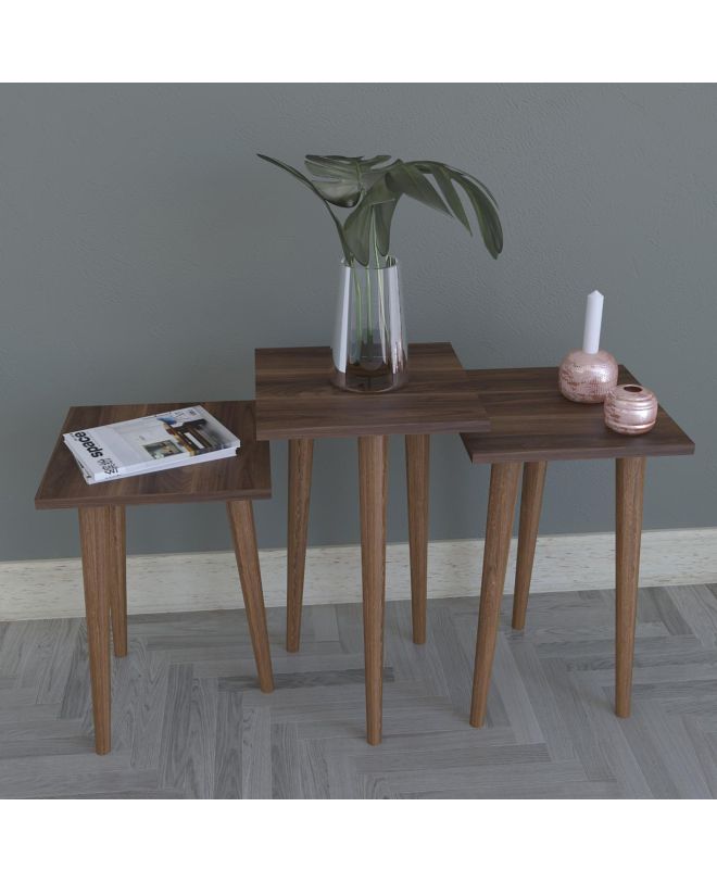 Τραπεζάκι Βοηθητικό ArteLibre ZURI Καρυδί Μοριοσανίδα/Ξύλο 33x33x52/33x33x47/33x33x42cm Σετ 3Τμχ