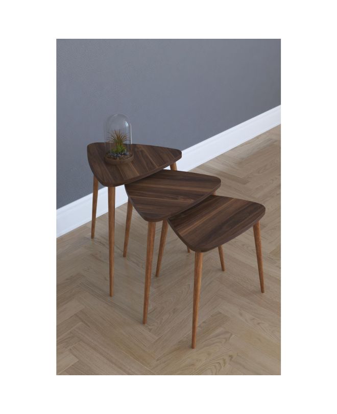 Τραπεζάκι Βοηθητικό ArteLibre ABIDEMI Καρυδί Μοριοσανίδα/Ξύλο 35x52/35x47/35x42cm Σετ 3Τμχ