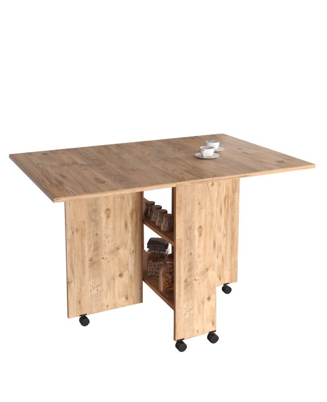 Τραπεζάκι Πτυσσόμενο ArteLibre Με Ροδάκια STANLEY Δρυς Μοριοσανίδα 120x80x73cm