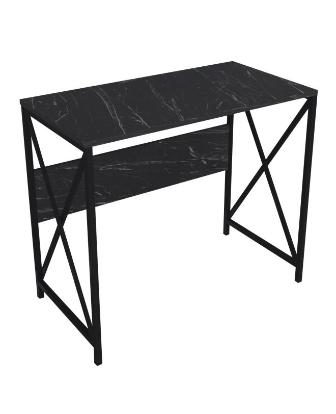 Γραφείο ArteLibre CASILDA Μαύρο/Όψη Μαρμάρου Μέταλλο/Μοριοσανίδα 75x90x45cm