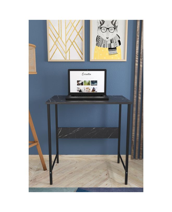 Γραφείο ArteLibre JENSKI Μαύρο/Όψη Μαρμάρου Μέταλλο/Μοριοσανίδα 74x72x45cm