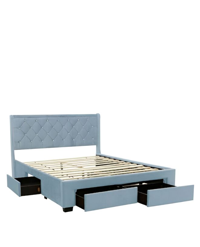 Κρεβάτι Διπλό ArteLibre ANNONA Γαλάζιο Βελούδο (Στρώμα 160x200cm)