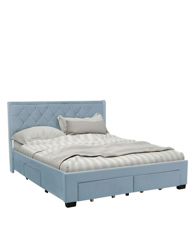 Κρεβάτι Διπλό ArteLibre ANNONA Γαλάζιο Βελούδο (Στρώμα 160x200cm)