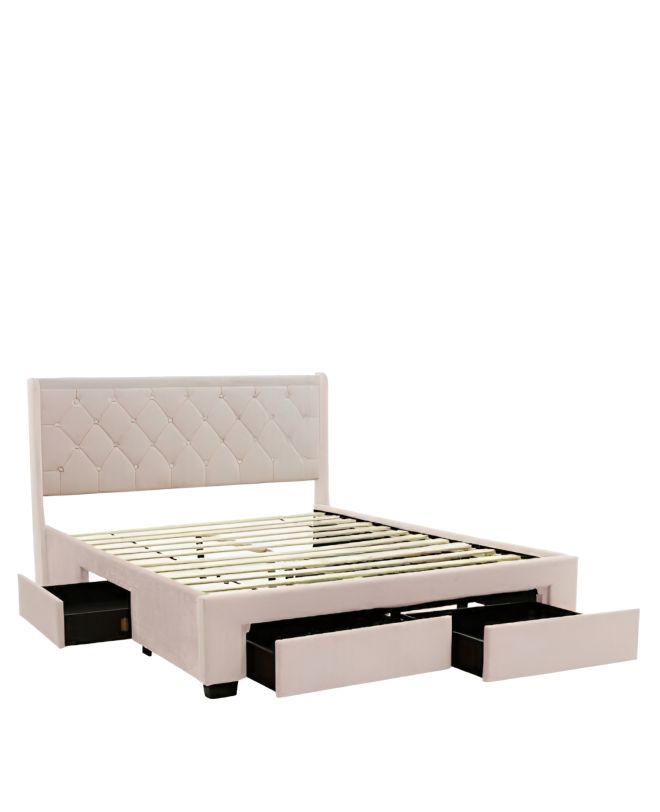 Κρεβάτι Διπλό ArteLibre ANNONA Ανοιχτό Ροζ Βελούδο (Στρώμα 160x200cm)