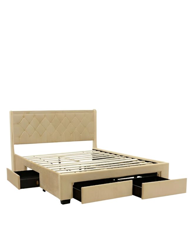 Κρεβάτι Διπλό ArteLibre ANNONA Ivory Βελούδο (Στρώμα 160x200cm)