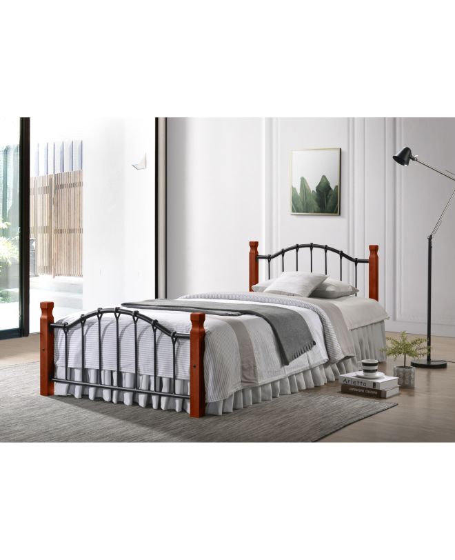 Κρεβάτι Μονό ArteLibre CONCORDIA Μαύρο/Βελανιδιά Μέταλλο/Ξύλο (Στρώμα 90x200cm)