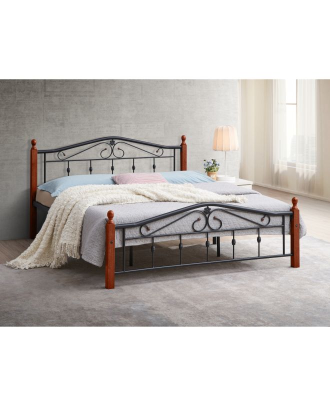 Κρεβάτι Διπλό ArteLibre TULLY Μαύρο/Βελανιδιά Μέταλλο/Ξύλο (Στρώμα 150x200cm)