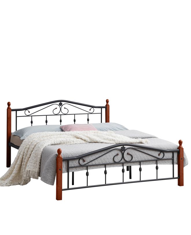 Κρεβάτι Διπλό ArteLibre TULLY Μαύρο/Βελανιδιά Μέταλλο/Ξύλο (Στρώμα 160x200cm)