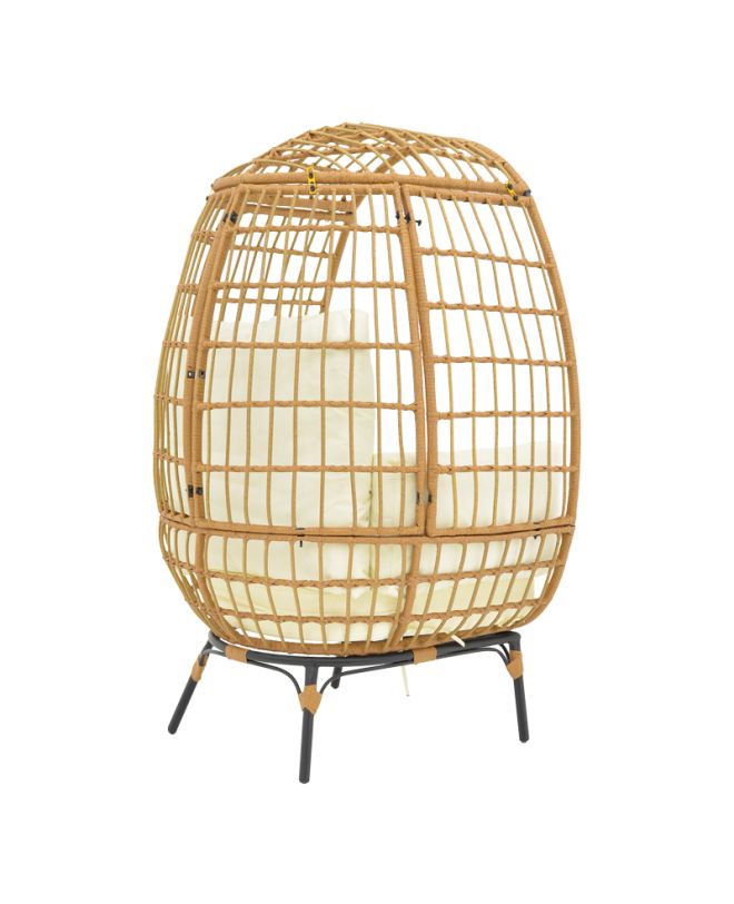 Πολυθρόνα Frox wicker rattan φυσικό-μεταλλικό φυσικό-μαύρο πόδι-μπεζ μαξιλάρι 96x76x145εκ