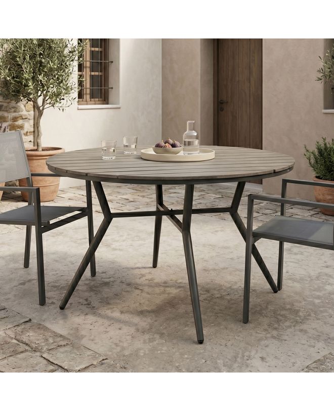 Τραπέζι Appa αλουμίνιο και plywood σε ανθρακί απόχρωση Φ120x74εκ