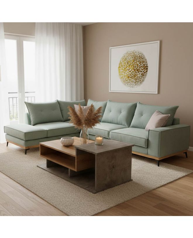Γωνιακός καναπές δεξιά γωνία Luxury II ύφασμα ciel-cream 290x235x95εκ