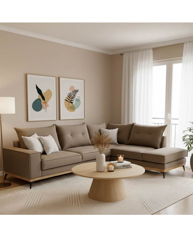 Γωνιακός καναπές αριστερή γωνία Luxury II ύφασμα mocha-cream 290x235x95εκ