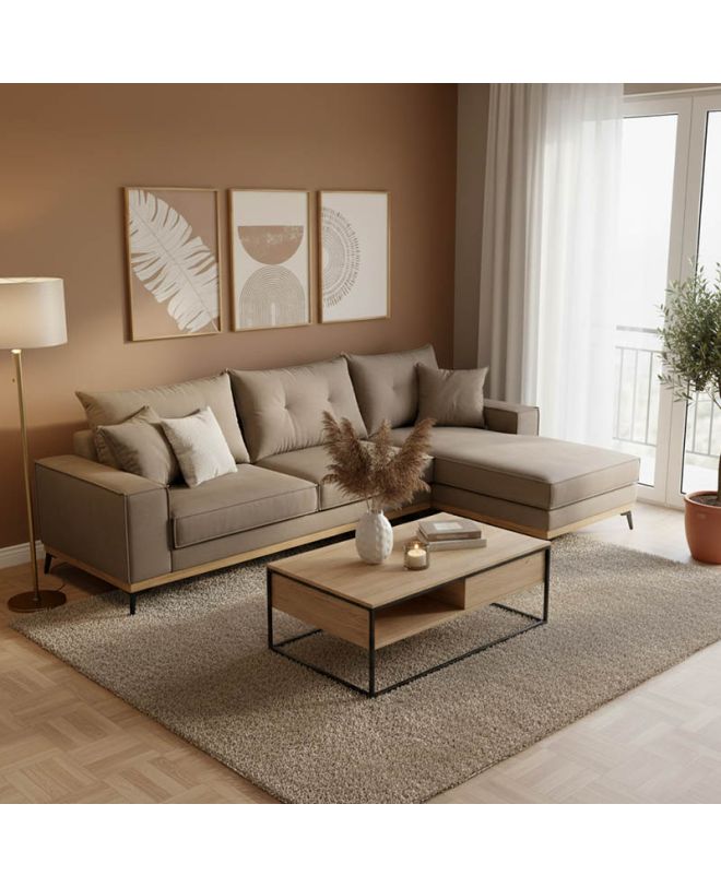 Γωνιακός καναπές δεξιά γωνία Luxury II ύφασμα mocha-cream 290x235x95εκ