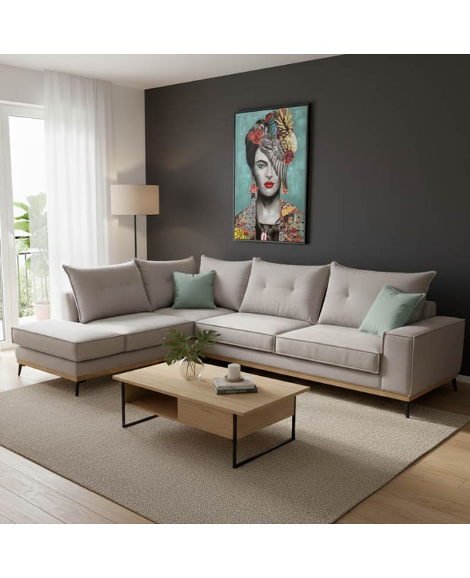 Γωνιακός καναπές δεξιά γωνία Luxury II ύφασμα elephant-ciel 290x235x95εκ