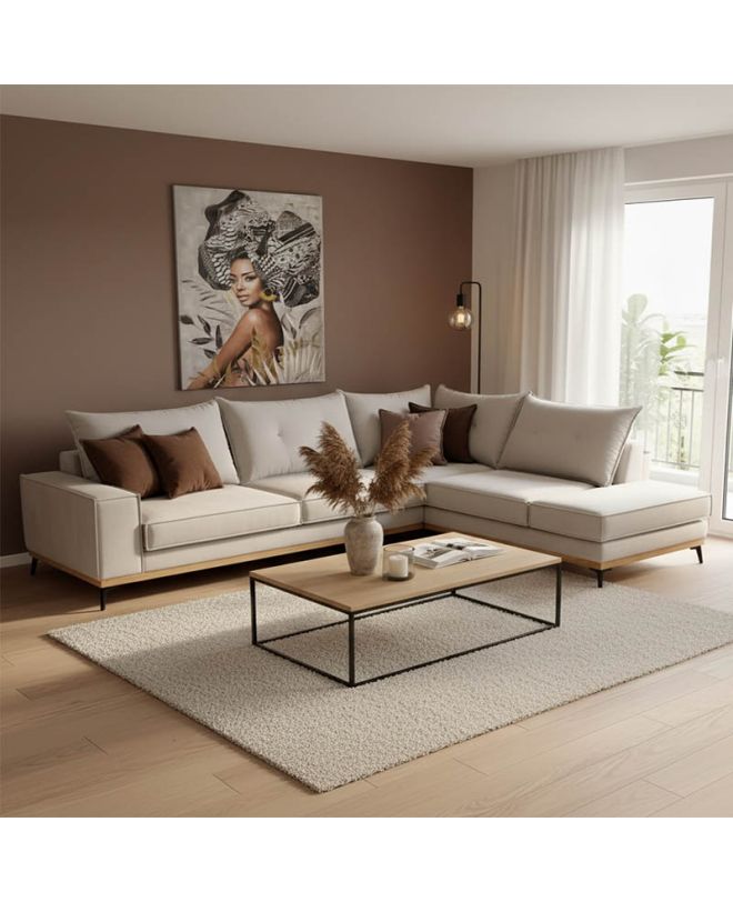 Γωνιακός καναπές αριστερή γωνία Luxury II ύφασμα cream-mocha 290x235x95εκ