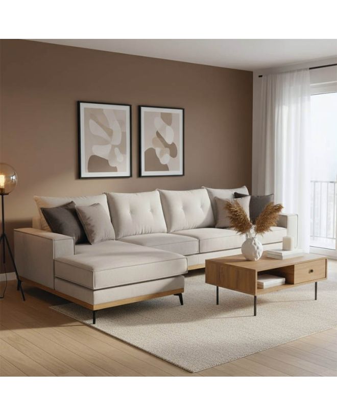 Γωνιακός καναπές δεξιά γωνία Luxury II ύφασμα cream-mocha 290x235x95εκ