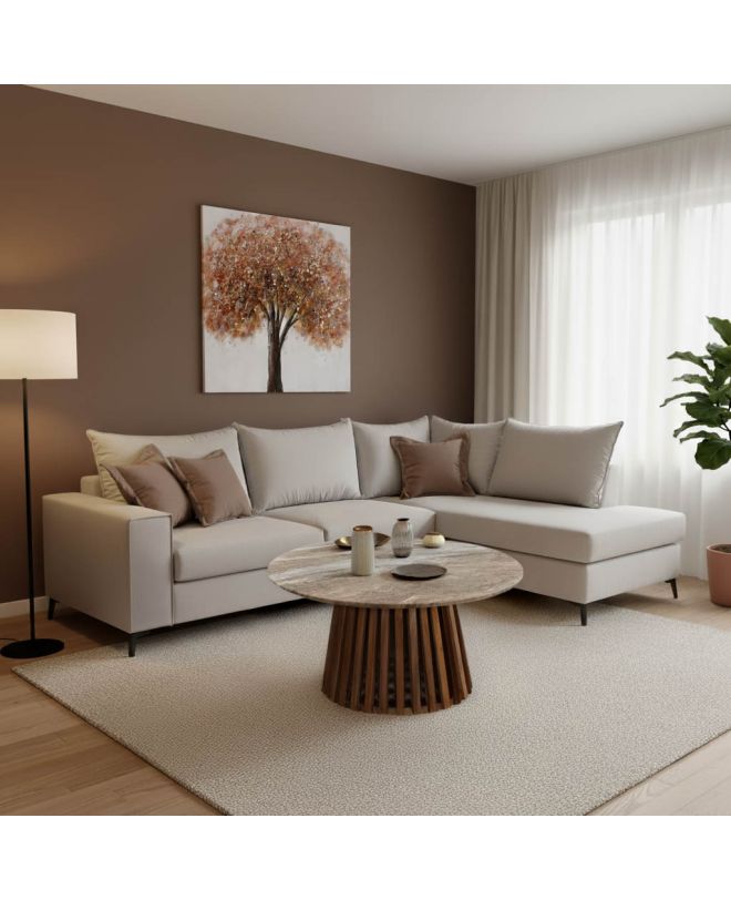Γωνιακός καναπές αριστερή γωνία Romantic ύφασμα cream-mocha 290x235x95εκ