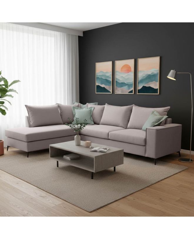 Γωνιακός καναπές δεξιά γωνία Romantic ύφασμα elephant-ciel 290x235x95εκ