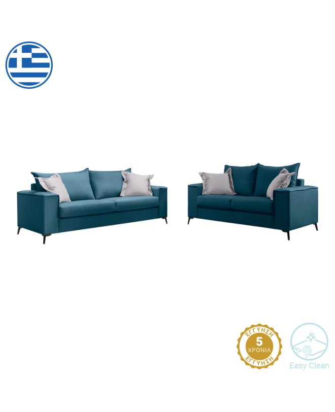 Σετ σαλονιού 2τεμ Verona μπλε ύφασμα με μαξιλάρια σε απόχρωση ανοιχτό γκρι