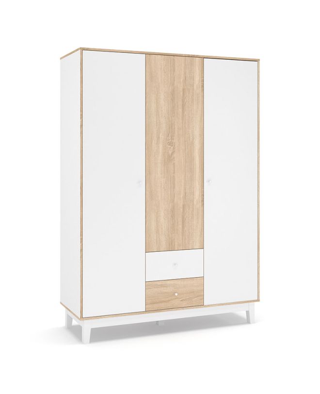 Ντουλάπα Awell τρίφυλλη sonoma-λευκό 153.5x54.5x216εκ