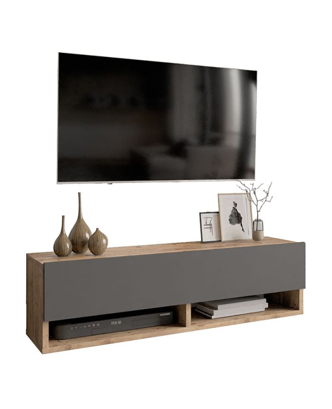 Έπιπλο τηλεόρασης επιτοίχιο Roscoe ανθρακί-oak 100x31,5x29εκ