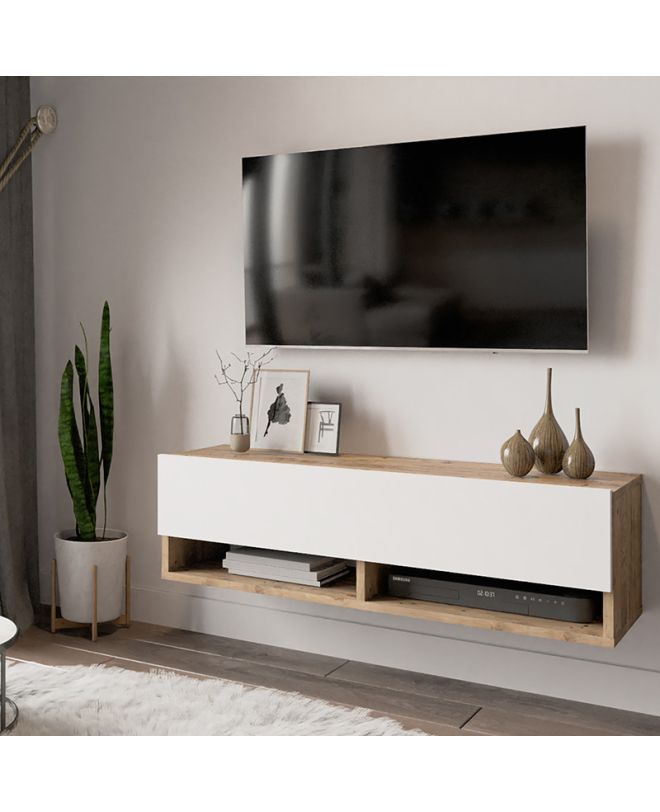 Έπιπλο τηλεόρασης επιτοίχιο Roscoe λευκό-oak 100x31.5x29.5εκ