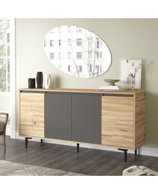 Μπουφές Augusta oak-ανθρακί 160x40x78.5εκ
