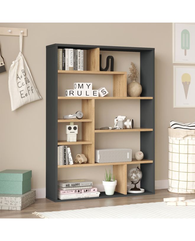 Βιβλιοθήκη Decora σε φυσική-ανθρακί απόχρωση 90x22x123.6εκ