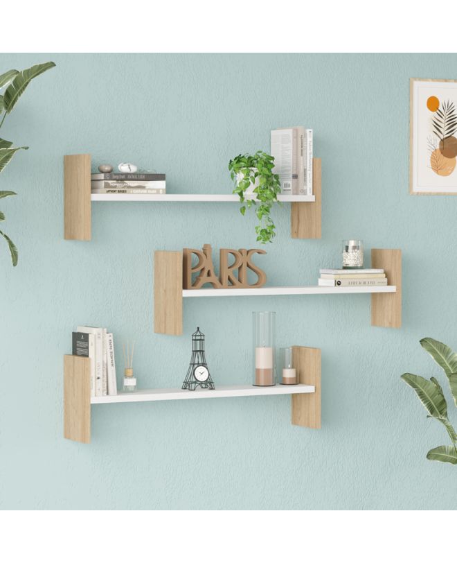 Ραφιέρα τοίχου Mento λευκό με oak 75,6x14,5x23,6εκ