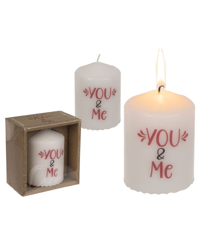 Κερί Κύλινδρος ‘You & Me’ Λευκό 6x8cm