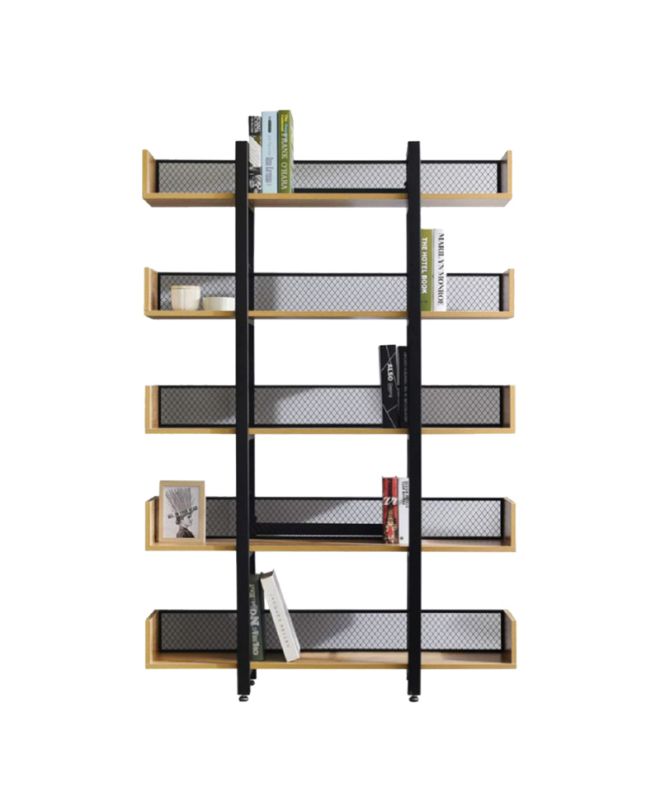 Βιβλιοθήκη Musha μέταλλο μαύρο με oak απόχρωση 120x27x185εκ