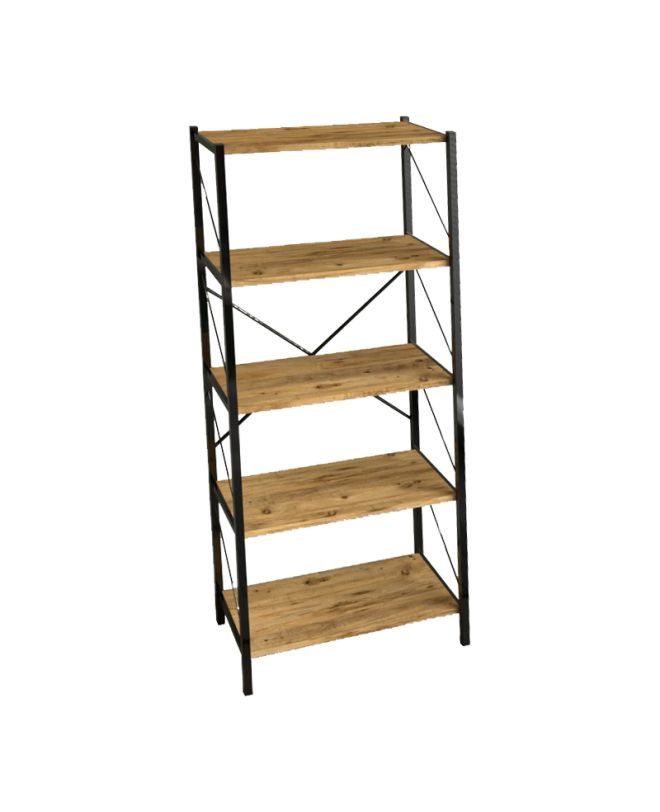 Βιβλιοθήκη Bimblem oak με μαύρο μέταλλο 60x30x150εκ