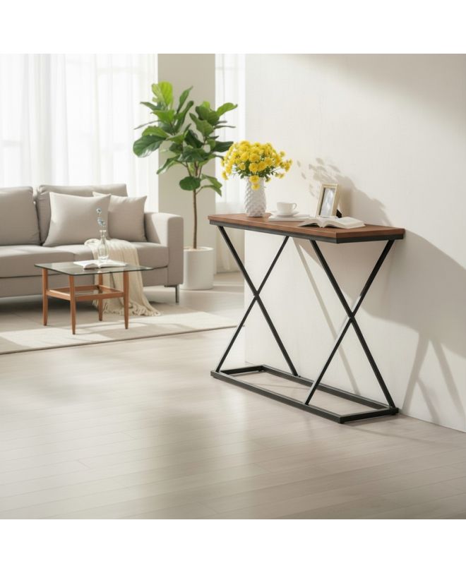 Κονσόλα Glimmer καρυδί με μαύρο μέταλλο 100x30x80εκ