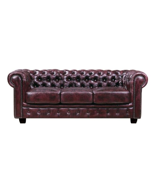 CHESTERFIELD Birmingham Καναπές 3Θέσιος Σαλονιού Καθιστικού, Δέρμα Antique Red